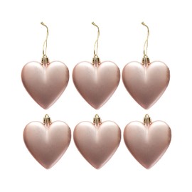 6pc Large Heart Xmas Baubles (Matte) - Great Christmas Tree Decorations, Heart Baubles (Rose Gold)