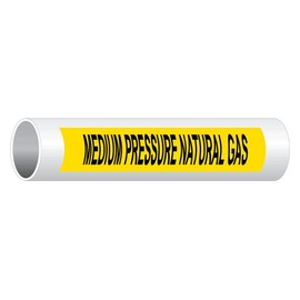 ComplianceSigns.com Medium Pressure Natural Gas (Black Legend On Yellow Background) Pipe Label Decal, 12x2.5 inch 50-Pack Vinyl for Pipe Markers Hazmat