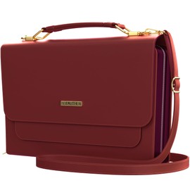 DEHITE Bible Cover Case for Women – Bible Carrying Bag Large Size – | Fits Book 9.7 x 7.4 x 1.9 in | Pen Slots | Zippered Pocket | Shoulder Strap | Premium PU Leather | – Brown Purse Christian Gift