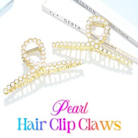 Zoestar Pearl Hair Claw Clips Gold Metal Hair Claw Clip Beads Hair Clips Stylish Hair Accessories for Women 2 Pack