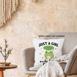MONALET Just a Girl Throw Pillow Covers 18x18, Gifts for Frog Lovers Frog Decor Pillow Cases for Bedroom Living Room