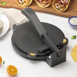 Tortilla Press 10 Inch - Bamboo Quesadilla & Roti Maker with Parchment Paper Sheets & Dough Cutter for Homemade Flour Corn Tortilla, Wood Tortillera Pataconera Tortilla Maker for Home Baking