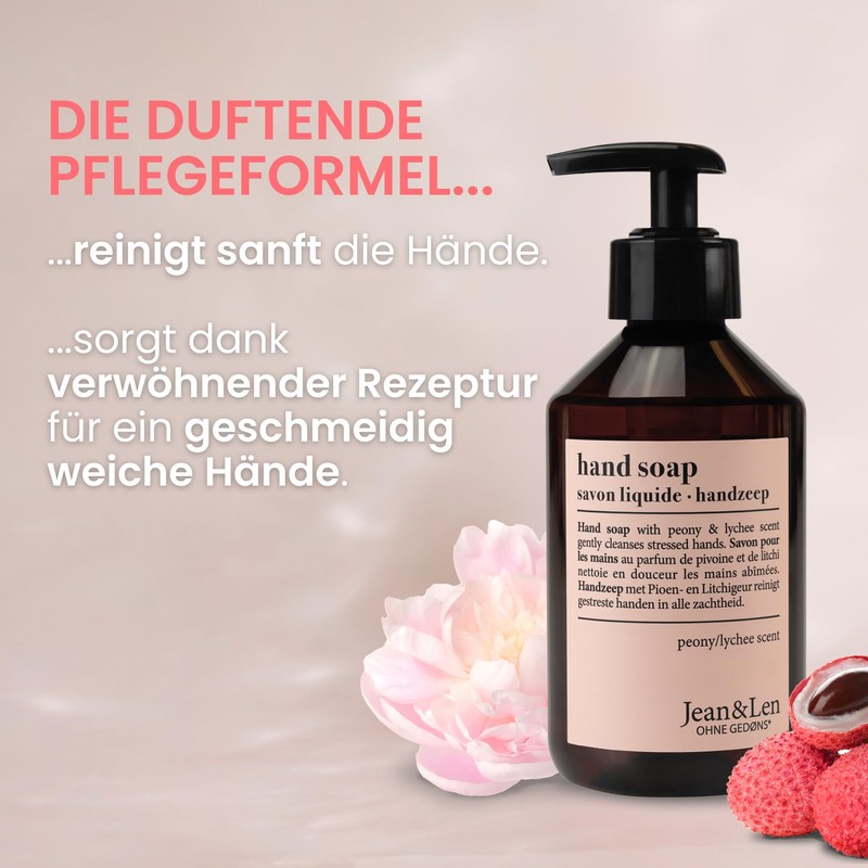 Jean & Len Hand Soap Peony & Lychee Vegan 250ml