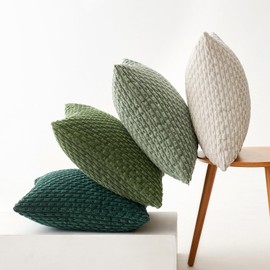 MIULEE Pack of 4 Green Throw Pillow Covers 18x18 Inch Soft Corduroy Decorative Boho Striped Pillow Covers Pillowcases Modern Farmhouse Home Decor for Couch Bed Sofa Living Room