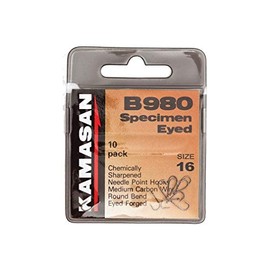 Kamasan B980 Barbed Specimen Eyed Hooks, Brown, One Size