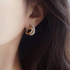 Stocking Stuffers Pearl Hoop Earrings for Women Trendy 14K Gold Plated Pearl Earrings Pearl Circle Round Stud Earrings Jewelry 2024