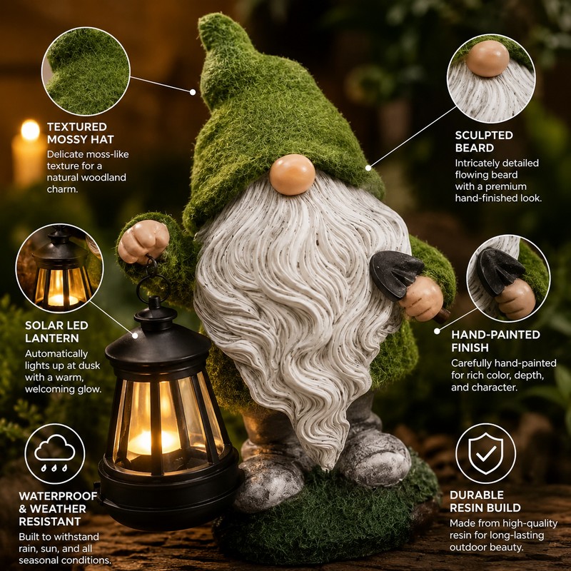 Solar Gnome Garden Statue with Lantern – Resin Dwarf Light