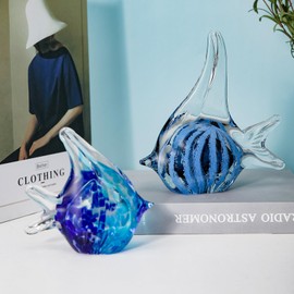 ORRFIDDY Handmade Glass Fish Figurine Crystal Fish Figurine for Coastal Home Office Desk or Feng Shui Decoration Modern Handmade Sculpture