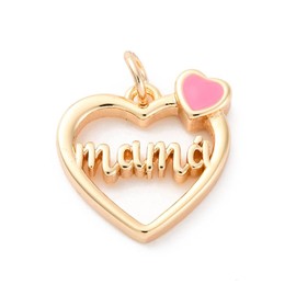 Ornazy 30Pcs Brass Enamel Love Heart Pendants with Letter Mama Cute Mother's Day Charms for Jewellery Making DIY Craft Gifts