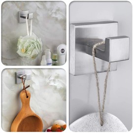 Nolimas Bathroom Towel Hook SUS304 Stainless Steel Square Clothes Coat Robe Hooks Cabinet Closet Door Sponges Hanger for Bath Kitchen Garage,Heavy Duty Wall Mounted,Brushed Nickel Finish,2pack