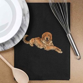 Azeeda 'Winking Golden Retriever' Black Cotton Tea Towel/Dish Cloth (TW00050394)