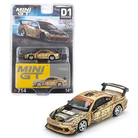 Diecast Model Car Compatible with Mini GT 1:64 Nissan Silvia (S15) Top Secret D1GP- Gold Limited Edition MGT00714