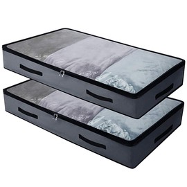 Amonsen 2 Pcs Soft Underbed Storage Containers with 4 handles & Clear Lid for easy find,Durable Material, Foldable