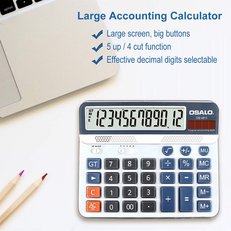 OSALO Calculator Extra Large Display Accounting Big Button 12 Digits