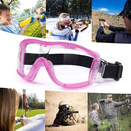 MOVNUOCA Children's Safety Glasses for Nerf Games, Shockproof Lenses, Anti-Fog, Adjustable Strap, Fit for 5-12 Years (White x 2P) (1, Pink + Blue)