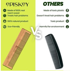Episkey Neem Wood Comb For Hair | Hair Comb For Hair Straightening and hair Growth| Kachi Neem Wood Comb For Hairfall, Dandruff, Frizz Control| Unisex use (NEEM COMB DUAL TOOTH)