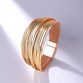 VANSZA Wrap Bracelet Boho Leather Bracelet Multilayer Leather Bracelets for Women Lucky Bracelet Magnetic Closure, One size, Faux Leather, No Gemstone