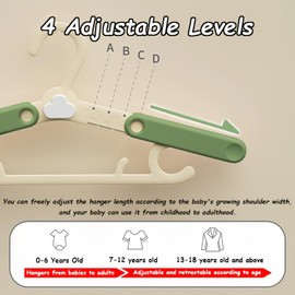 Taoluwin Kids Hangers, 5 Pcs Stackable Baby Hangers with 4 Length Settings, Durable PP Material, Perfect for Toddler & Children’s Clothes, Infant Wardrobe Organization (Green)