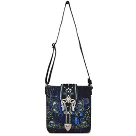 Camouflage Rhinestone Cross Pistol Buckle Western Crossbody Handbags Cowgirl Country Studded Purse Women Single Shoulder Bag (#2 Buckle Blue)