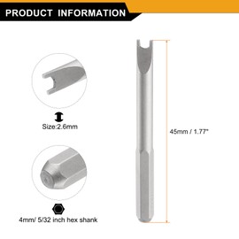 sourcing map 5pcs 2.6mm U-Type Screwdriver Bit 5/32" Hex Shank 45mm/1.77" Length Magnetic U-Shaped Head Hex Bits S2 Steel Screw Driver Bit