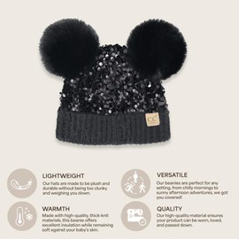 C.C Baby Pom Pom Multicolored Beanie for Boys Girls- Comfortable Soft Warm Infant Baby Knit Skully Hat (US, Age, 0 Months, 6 Months, Sequin Black)