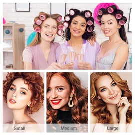 Rulos Pelo Grandes, Set de Rulos para el Pelo Profesional, 3 Tamaños Autoadhesivas Bigudies Pelo Rulos Yautoadhesivos,Rulos para el Pelo Auto Agarre para Cabello Largo, Mediano, Corto,con 12 Clips (Rosa/Morado, Mediano)