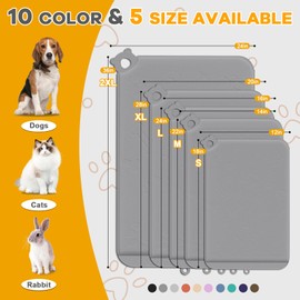 Pet Feeding Mat, Dog Food Mat, 22''x14'' Silicone Pet Feeding Mats with Residue Collection Pocket, Waterproof Dog Cat Bowl Mats for Food and Water with Edge and Hook, Tray for Dog Bowls, Dark Gray