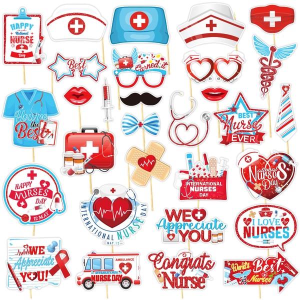 30 Pcs Nurse Photo Booth Props Kit Nurse Doctor Photo