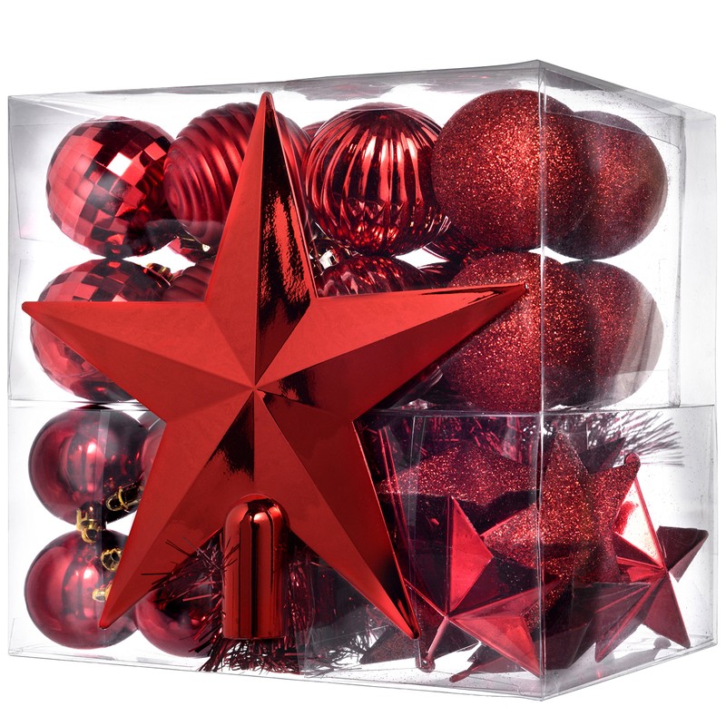 WeRChristmas 42-Piece Shatterproof Baubles Decoration Pack with Tree Topper &