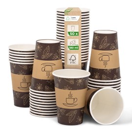 Love Nature Paper Cups 180 ml - Coffee Cups to Go Cardboard - Pack of 50 Disposable Cups for Serving Coffee, Tea, Hot and Cold Drinks