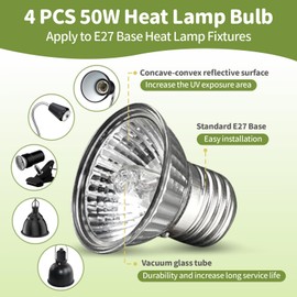 GOZILLA 4 PCS 50W Reptile Heat Lamp, E27 UVA UVB Reptile Light Bulb, Heat Light Bulb for Tortoise, Bearded Dragon, Snakes.