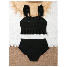 Floerns - Traje de baño de 2 piezas para niña con ribete de volantes, Negro -, 11 Años