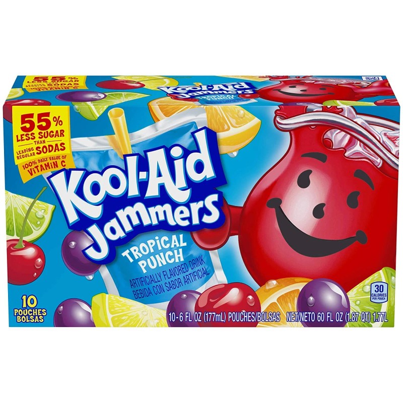 Kool-Aid Jammers Tropical Punch Flavored Drink, 10 ct - Pouches,