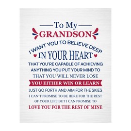 "To My Grandson" Inspirational Rustic Typographic Print - Great White Wall Art Ideal For Office Decor, Bedroom Decor, or Living Room