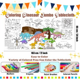 VARACL Dinosaur Coloring Tablecloth for Kids, DIY Crafts Dinosaur Coloring Table Cloth, Jumbo Dino Giant Coloring Poster for Classroom Activities Birthday Party Decorations Supplies (30'' x 72')