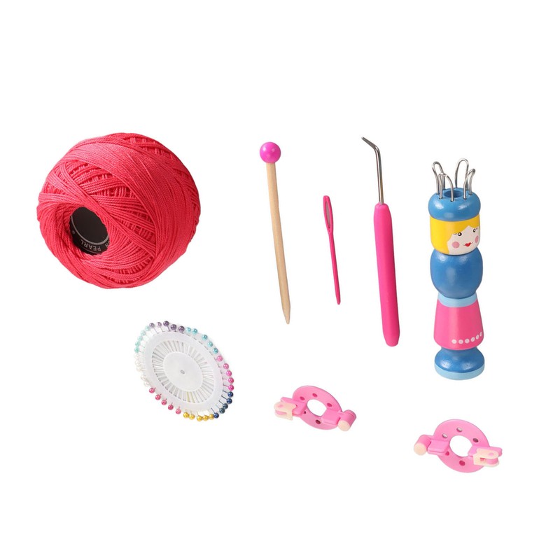 Wooden Knitter Spool Educational Doll Shape Portable Knitting Tool Kit