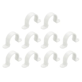 sourcing map 10Pcs PVC Pipe Straps, 32mm Plastic Conduit Strap, Two Hole PVC Pipe Clips for Tube, PVC Pipes, Conduit, Cables, Wire, Cord, Light Grey