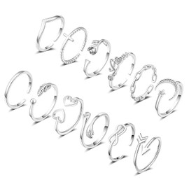 KAERUN 12PCS Adjustable Rings for Women Wave Arrow Heart Star Moon Love Flower Open Rings Set Simple Stackable Thumb Ring