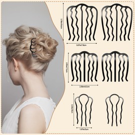Metal Hair Side Combs Set, Hair Fork Clip Hair Pins for Buns U Shape Hair Combs for Vintage Hairstyle Women Hair Styling Tool (6 Pcs Black)