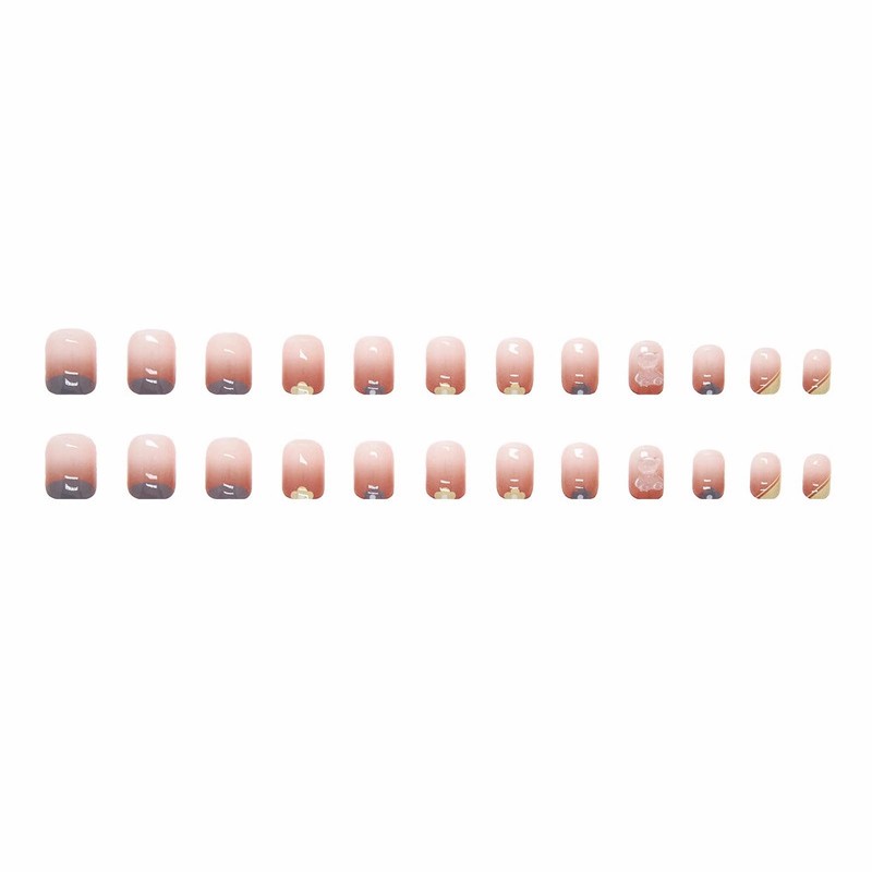 Nail Tip, Short, 24 Pieces, False Nails, Red, Gradient, Blue