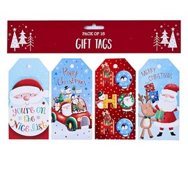 Design by Violet Christmas Santa and Friends Design Gift Tags Xmas - Pack of 16-4 Assorted Designs - Gift Tags for Presents - Gift Wrap for Christmas - Christmas Wrap