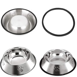 SUOXU Large Dog Bowl,2 Stainless Steel Dog Bowls, Dog Feeding Bowls,Dog Plate Bowls With Non-slip Rubber Bases,Large Dog Feeder Bowl and Water Bowls