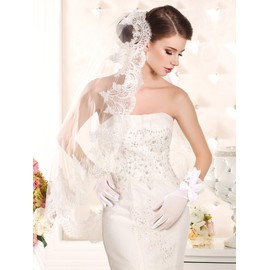 Bencailor Women Lace Gloves Tea Party Wedding Short Bow Sheer Gloves Evening Elegant Accessories for Sun Protection Funeral (Lace Bow,Solid White)