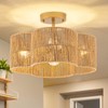 SYTPPLAN 4-Light Rattan Light Fixtures Ceiling Light, 15" Semi Flush