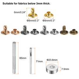 QUARKZMAN 100 Sets Leather Rivets 8 mm x 6 mm Metal Double Cap Rivets Press Studs Fasteners with 3 Pieces Tools for Setting for Leather Craft Repair Decoration, Multicoloured