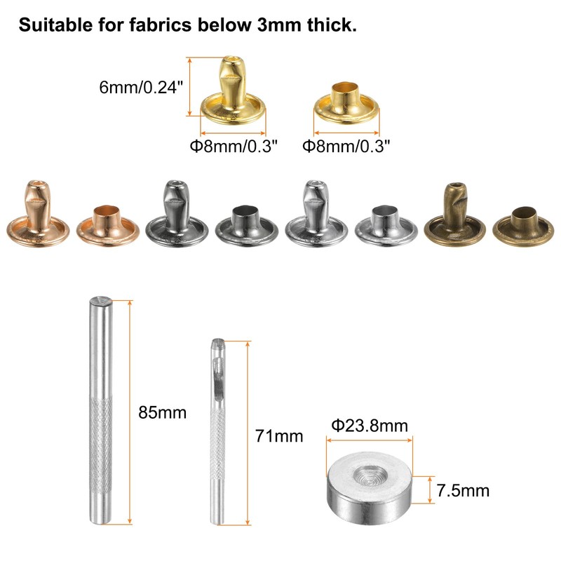 QUARKZMAN 100 Sets Leather Rivets 8 mm x 6 mm