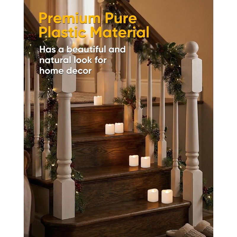5plots 12-Pack Flameless Candles with Timer, Realistic 3D Flickering Votive