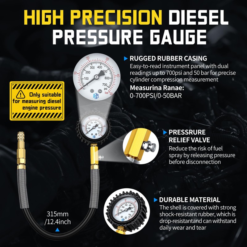 Kuntech 46PCS Compression & Leak Down Tester Kit Dual-Gauge for