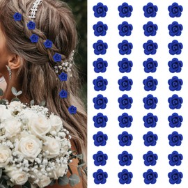 YISSION 40 Pcs Mini Rose Flower Hair Clips Cute Floral Hair Pins Small Rose Hair Clip Wedding Royal Blue Flower Hair Barrettes Bridal Hair Accessories for Girls Women