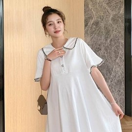 White Puff Maternity Dress - Basic Stylish Design, Relaxed Fit, Soft Fabric for Daily Casual Wear SIS-869 Maternity Puff Dress/White/L 3ea